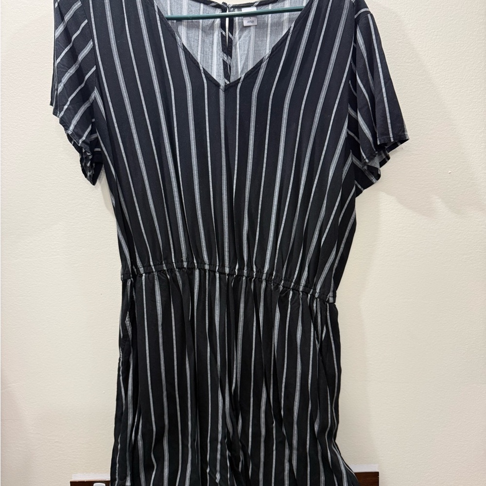 Old Navy Black and White Striped Shorts Romper